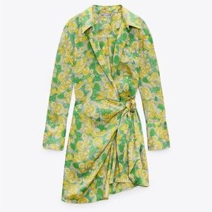 Zara Green and Yellow Long Sleeve Dress